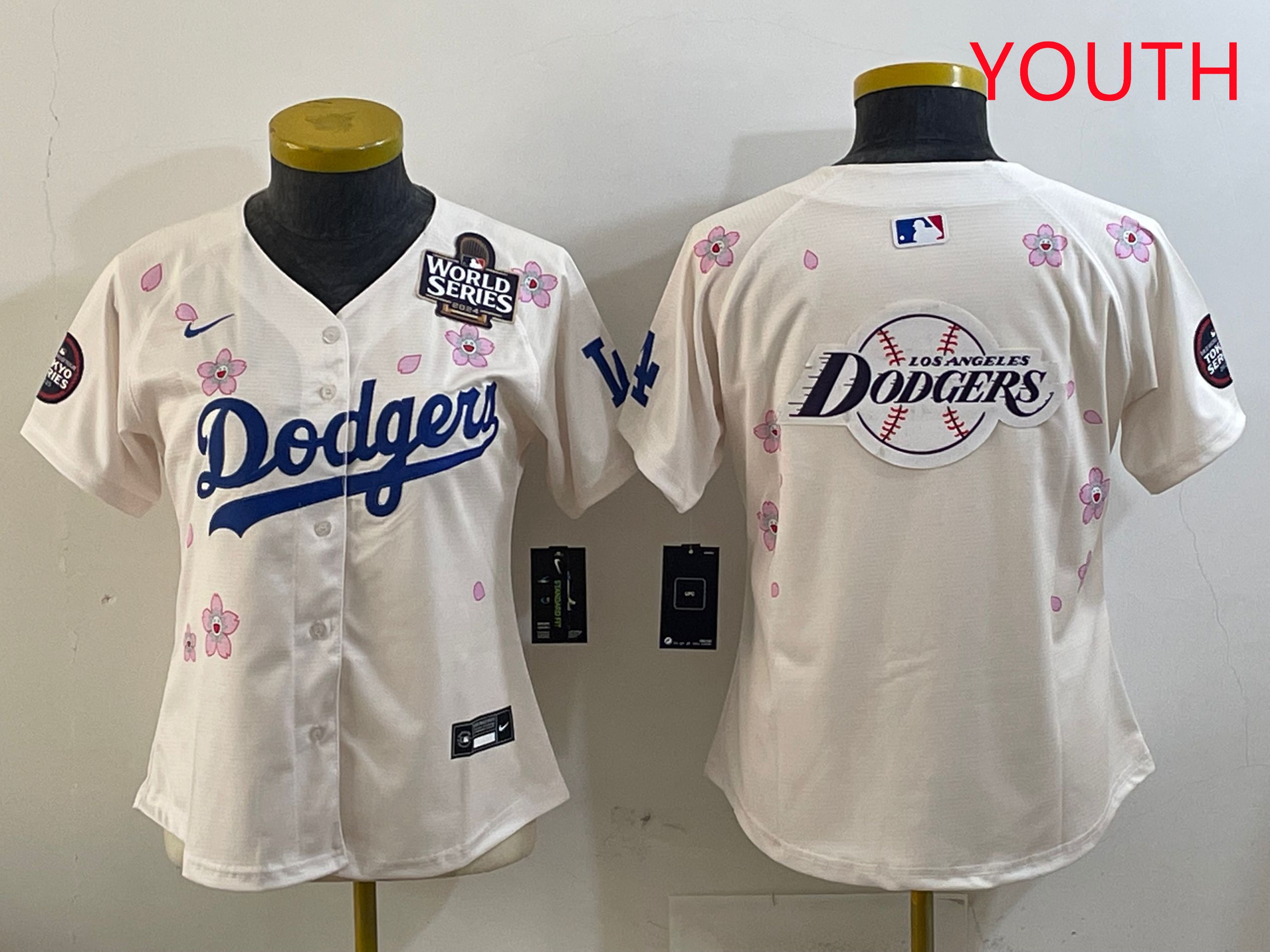 Youth Los Angeles Dodgers Blank Cream Sakura Edition 2025 Nike MLB Jersey style 26